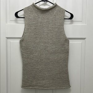Anthropologie Textured Chunky Knit Tank Top w/ Rolled Trim in Oatmeal - Size Med